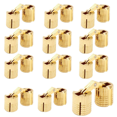 Hidden Brass Barrel Hinges Set 12mm 12 Piece Concealed Cabinet Hardware With 180 Degree Opening for DIY Projects