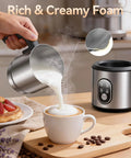 Barista Quality Milk Frother And Steamer 4 In 1 Electric Foam Maker With 24oz Detachable Stainless Jug Latte Art Spout Hot And Cold Foam For Coffee Lattes Cappuccinos And More creating foam in a mug