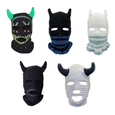 Knitted Full Face Ski Mask Balaclava For Winter Outdoor Gear with colorful and novelty designs for Halloween costumes