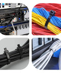 Heavy Duty 100 Pack 18 Inch Black Zip Ties With 75Lbs Tensile Strength securing cables and wires, used indoors and outdoors.
