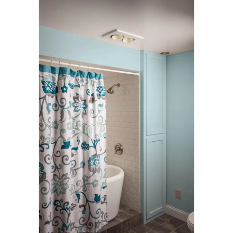 Bathroom with installed Infrared Bulb Heater And Ceiling Fan Combo For Bathroom, Energy Saving Twin 250 Watt Heating, white ceiling unit