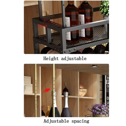 Close-up of ceiling wine rack suspension with adjustable telescopic arms and bottle rack for overhead storage in garage.