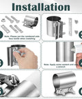 Installation steps for Four Piece 2.5 Inch Exhaust Clamp Set Stainless Steel 304 Quick No Weld Butt Joint Band Sleeve Coupler.