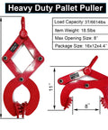Heavy Duty Pallet Puller Clamp With 6614 Lbs Capacity Steel Single Scissor Grabber For Pulling Pallets Wood And More Extra Wide 8 Inch Jaw Opening Fast Offloading And Safer Handling, red steel clamp