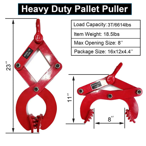 Heavy Duty Pallet Puller Clamp With 6614 Lbs Capacity Steel Single Scissor Grabber For Pulling Pallets Wood And More Extra Wide 8 Inch Jaw Opening Fast Offloading And Safer Handling, red steel clamp