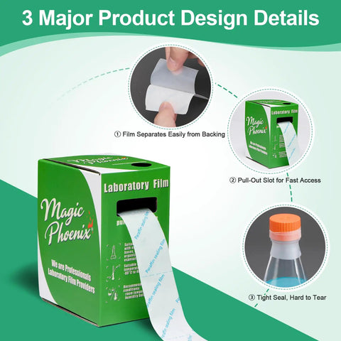 Self Sealing Paraffin Lab Wrap For Plant Grafting And Small Labware Pro Grade Pre Cut 1.2 Inch Wide Film 591 Inch Long No Cutting Required Fits Petri Dishes Test Tubes Grafts Budding Wraps Durable Lab Sealing Film, green box