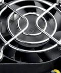 Close-up of cooling fan on 40V-90V To 12V Buck Converter 50A Beefy 600W DC-DC Step-Down Regulator for golf carts and EVs.