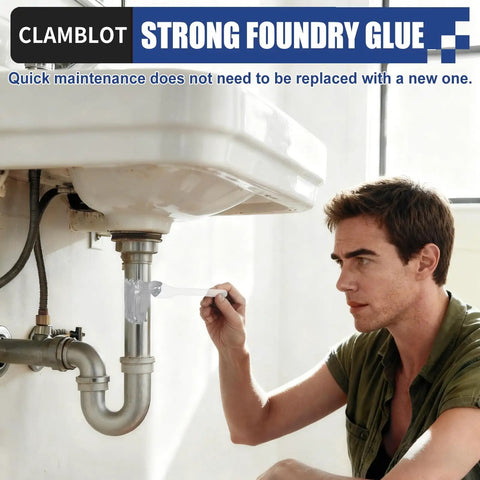 Man applying Heavy Duty Metal Glue And Steel Epoxy Two Pack Waterproof Liquid Weld 1.76 Oz Each under a sink pipe.