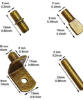 Heavy Duty Steel Shelf Pins And Pegs Kit Packs 104 Dang Tough Pieces for Bookshelves with bronze tone hardware and measurements.