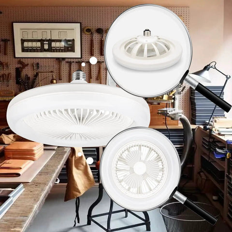 Enclosed 10 Inch Ceiling Fan With Light For Garage And Workshop, Tiny Yet Mighty Mini Fan Bulb Combo, 6500K Daylight Bulb, Screw In Design
