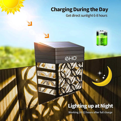 Halloween Solar Deck Lights Outdoor Waterproof LED Garden Decor 4 Pack on wooden fence charging during day