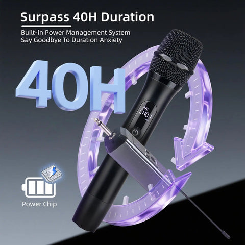 Wireless Karaoke Microphone System For Singing, Crazy Long Range 500ft 150m, Dual Cordless Mics, 40 Hour Battery Display