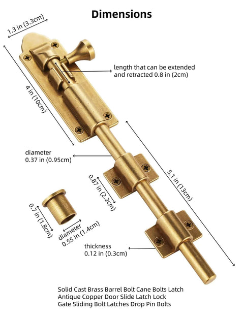 Dimensions of Beefy Heavy Duty Cane Bolts Latch For Garage Doors 10 Inch Sliding Barrel Bolt Door Lock In Oil Rubbed Bronze Finish