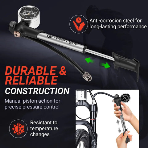 High Pressure Bike Shock Pump With Gauge For MTB Full Suspension 300 PSI 20 Bar Portable Manual Air Pump in use
