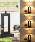 Set Of 2 Touch Control Table Lamps With Two USB Ports Three Way Dimmable Modern Nightstand Lamps For Bedside Desk With Fabric Cream Shade Perfect For Bedroom And Living Room Reading Bulbs Included, showing brightness levels and touch setting.
