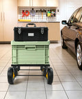 Totally Savage Six Wheel All Terrain Furniture Dolly With 1200 Pound Capacity Built Like A Tank For Heavy Duty Moving Rugged Carbon Steel Frame And Rock Solid Rubber Wheels For Easy Move On Carpet Tile Floors And Bumpy Concrete Ground, loaded with storage bins in garage