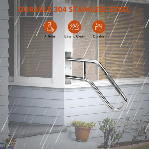 Top Shelf 304 Stainless Steel Handrails For Outdoor Steps Wall Mount, durable curved grab bar for porch installation.