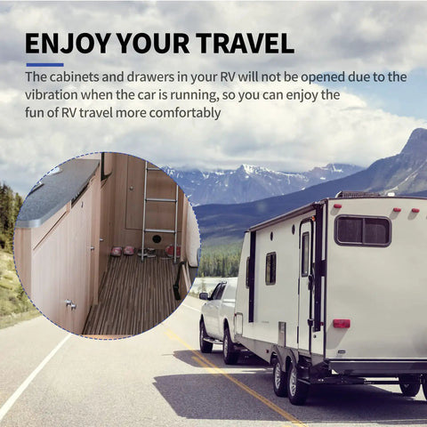 Locking Drawer Latches For RV Cabinet Doors, 4 Pack, 10 Lb Pull, Stainless Steel Screws, installed in RV trailer interior