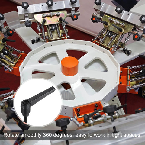 Machinery with 4 Piece Lever Adjustable Handles M5 By 50mm Metric Male Thread With Nuts And Washers visible for positioning tasks.
