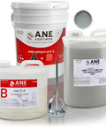 Self Leveling Epoxy Resin Kit For Garage Floors And Countertops, Seamless And Durable, Industrial Grade Clear Epoxy For Concrete Surfaces, Light Grey Finish, DIY Friendly, Glassy, Scratch Resistant Coating featuring containers and mixing tool.