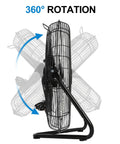 Side view of 20 Inch High Velocity Floor Fan With 3 Speed Settings Up To 5200 CFM Heavy Duty Metal Industrial Fan showing 360° rotation