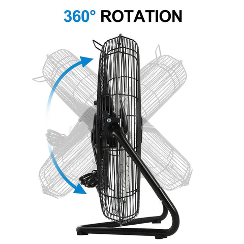 Side view of 20 Inch High Velocity Floor Fan With 3 Speed Settings Up To 5200 CFM Heavy Duty Metal Industrial Fan showing 360° rotation