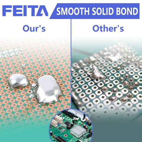 Comparison of solder joints on circuit boards using 63-37 Tin Lead Rosin Core Solder Wire For Electrical Soldering 0.8mm Diameter 50g Pack No-Wash Flux 183C Melting Point High Purity Alloy Great For DIY Electronics And Repairs.