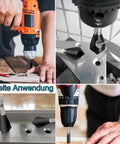 Collage showing 4Pc M35 Cobalt Countersink Bits 90 Degree Set For Metal Stainless Steel Wood Workhorse Quality in various uses