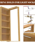 Hidden Bookcase Pivot Hinges With Concealed Wire Passage For Your Secret Murphy Door Heavy Duty DIY Kit Supports 150 Lbs Five Eighth Inch Offset Invisible Hardware For Bookshelf Entrance Easy Install, shown in use on a wooden bookcase, highlighting concealed wiring.