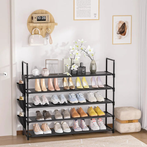 Five Tier Shoe Organizer Rack For Closet, Entryway Or Garage, Space Saving Shoe Holder Stand With Large 20 To 25 Pair Capacity