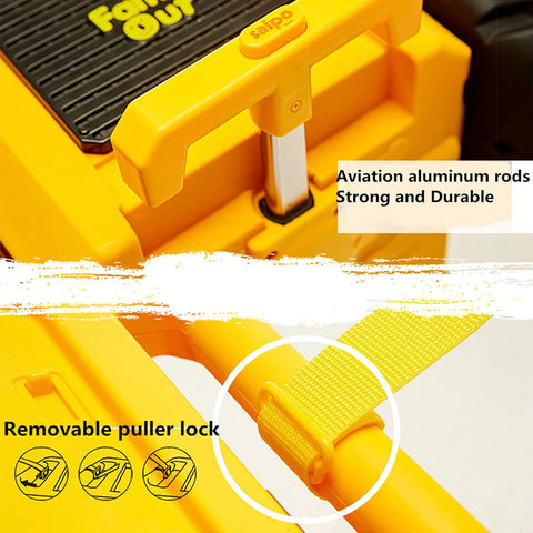 PUQU monster truck design yellow kids' travel suitcase with wheels and pull-handle, front view