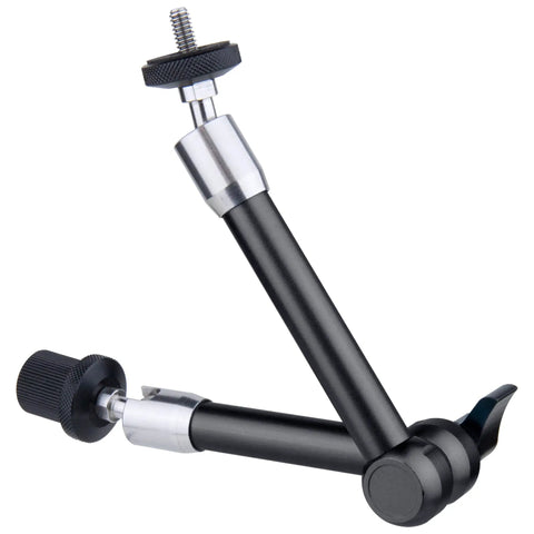 Pro Vision Arm Articulating Camera Mount With Removable Hot Shoe, Dual Ball Joints, 360 Degree Rotation, 90 Degree Pivot, Pro Grade Monitor Rig For Video Cameras And Field Setups on black metal arm