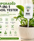 All In One 7 In 1 Soil Tester For Moisture pH Fertility Temperature Humidity And Light Digital Soil Meter For Garden Lawn Farm Indoor And Outdoor Use The Go To Tool For Smart Plant Care, white digital meter in potted plant