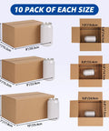 Assorted Shipping Boxes 30 Pack Value Pack With 10 Of Each Size 10x7x5, 9x6x4, And 8x6x4 Corrugated Cardboard Mailers with can for scale