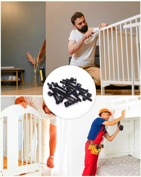 Heavy Hitter Crib Screws Hardware Replacement Kit provides twenty eight pieces of hex drive screws and barrel nuts for nursery assembly.
