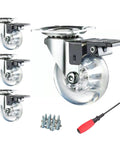 4 Pack 3 Inch Swivel Caster Wheels for Furniture 800Lbs Lockable Heavy Duty Clear Polyurethane Rolling Wheels with screws and tool