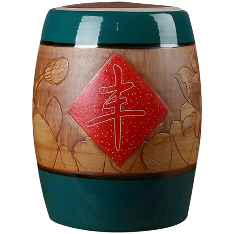 Chinese Style Ceramic Rice Jar With Airtight Lid And Silicone Ring Moistureproof Food Storage Container For Grains Coffee Beans Snacks Hand Painted Kitchen Canister with detailed floral design.