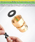 Three Quarter Inch Garden Hose Swivel Connector 360 Degree Female To Male Brass Adapter With PTFE Tape And Washer Prevents Tangles Easy Watering For Quick No Fuss Setup brass fitting with washer shown