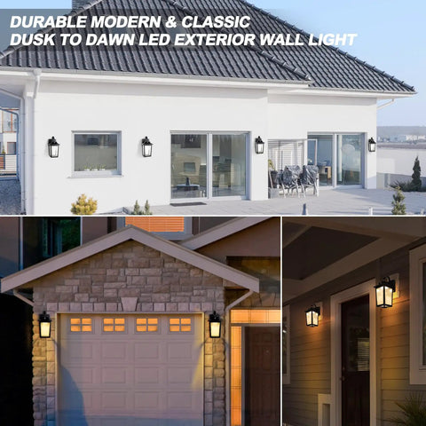 Dusk To Dawn Outdoor Wall Lights 2 Pack Black Exterior Porch Lanterns With Photocell Sensor, 13W 3000K LED on modern house