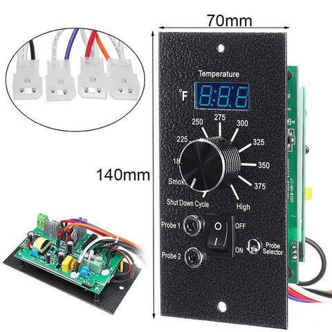 Digital Thermostat Kit Replacement Controller For Pellet Grills with dual probes and temperature control board.