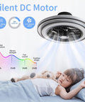 Enclosed 20 Inch Ceiling Fan With Lights And Remote Ultra Quiet Modern Low Profile DC Motor Six Speed Gear Stepless Dimming