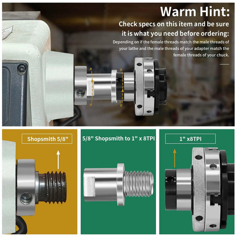 Lathe Headstock Spindle Adapter Converts Five Eighths Inch Shopsmith Internal Thread To One Inch Eight TPI External Thread diagram