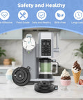 Replacement Outer Bowl Lid For NC700 Series Ice Cream Makers on counter near ice cream and cones in home kitchen setting.