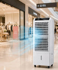 Heavy Duty Evaporative Portable Air Cooler With Beastly 2943 Cfm Airflow And 13.2 Gallon Tank in a shopping mall setting.