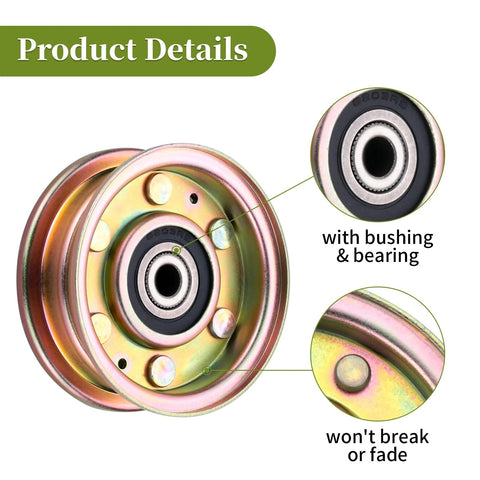 Front view of replacement flat idler pulley with bearing, 1-pack for Cub Cadet/Troy-Bilt/MTD lawn equipment