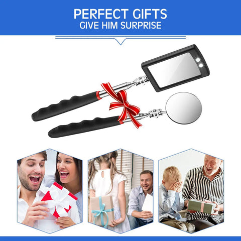 Cool 2 Piece Lighted Telescoping Inspection Mirror Set with Flexible Retractable LED Round Dental Mirror