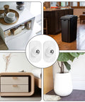 Collage showing 24 Pcs Self Adhesive Caster Wheels Set 360 Degree Swivel Mini Appliance Wheels used on various furniture and storage items.