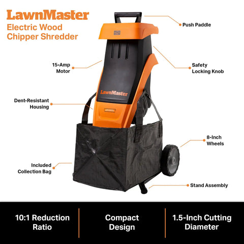 Electric Wood Chipper Shredder For Yard Cleanup With 15 Amp Motor Handles Branches Up To One Point Five Inch Reduces Yard Waste
