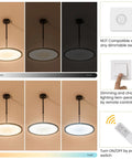 Ultra Thin Disc LED Pendant Light 19.7 Inch Modern Chandelier Dimmable Ceiling Fixture for Kitchen Island Dining Room Office and Meeting Space High CRI Over 80 36W Black with brightness and color temperature settings