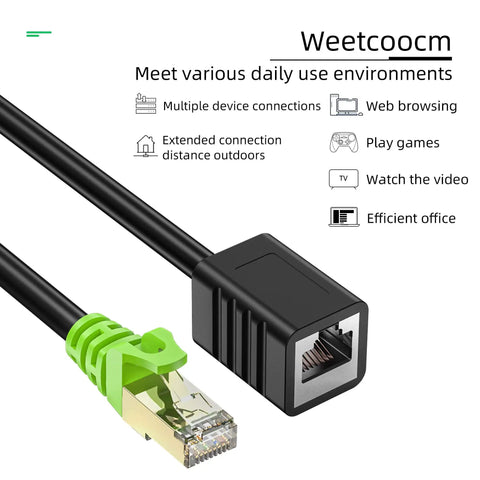 Cat6a Shielded Ethernet Extension Cable 20 Feet Upward Angled RJ45 Patch Cable Male To Female Connector SFTP Network Cord